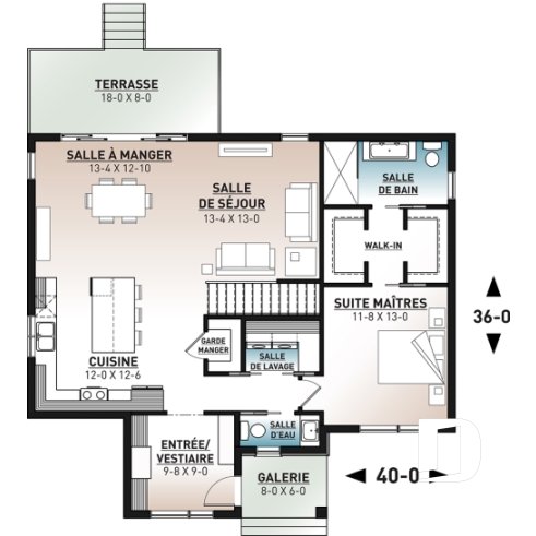 Rez-de-chaussée - Plan de bungalow 1 chambre avec toit en pente de style contemporain rustique, aire ouverte, vestiaire - Oxford