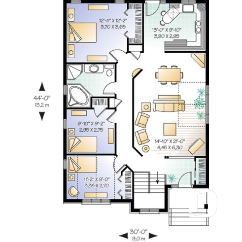 Rez-de-chaussée - Plan de bungalow style craftsman, 3 chambres au rez-de-chaussée, chambre des maîtres avec grand walk-in - De la Ferme 2
