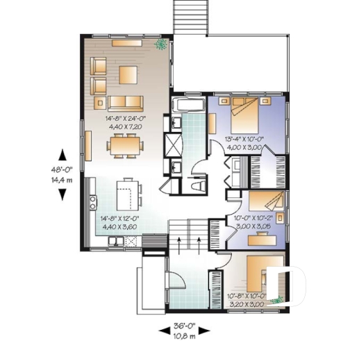 Rez-de-chaussée - Plan d'un plain-pied moderne cubique avec bureau à domicile et 2 chambres et grande terrasse abritée - Beaumont