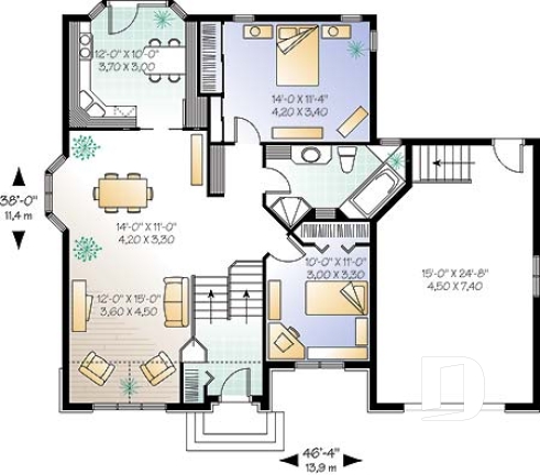 Rez-de-chaussée - Plain-pied à entrée split, plan de plancher spacieux avec deux chambres, garage simple - Irina 2