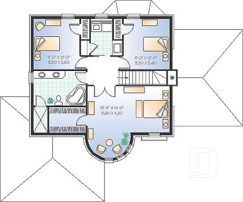 Étage - Plan de maison avec grande chambre des parents, 3 chambres, buanderie à l'étage, bureau, grand séjour, foyer - Pontois
