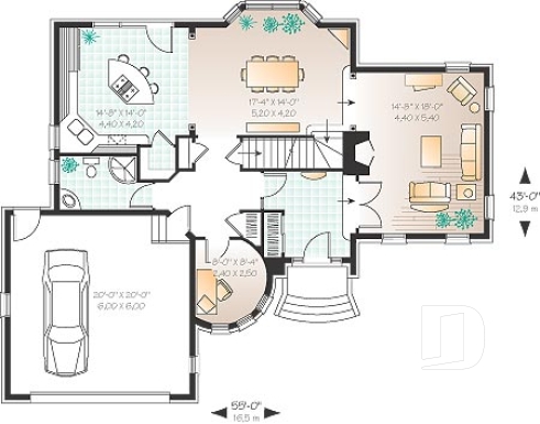Rez-de-chaussée - Plan de maison avec grande chambre des parents, 3 chambres, buanderie à l'étage, bureau, grand séjour, foyer - Pontois