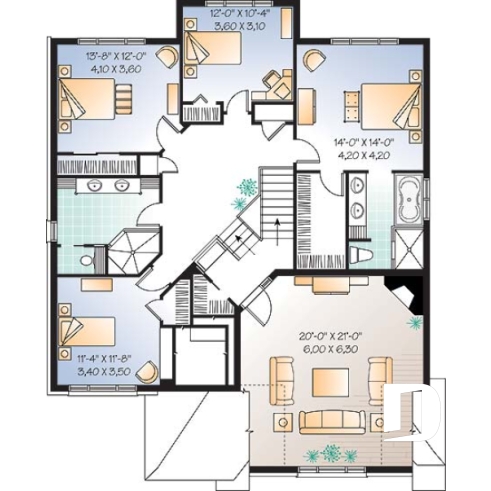 Étage - Maison 2 étages à paliers, 4 à 5 chambres, garage double, espace bureau - Merisier