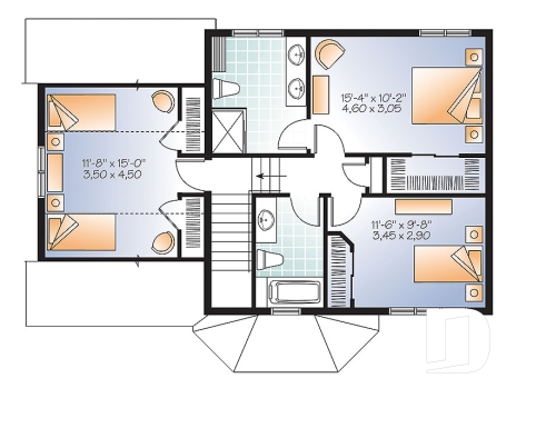 Étage - Plan de style champêtre nordique, maison à bon prix, à aire ouverte, 3 grandes chambres, garage simple - Meslay 2