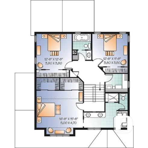 Étage - Plan de maison 3 chambres, walk-in double dans la suite des maîtres, garage double - Garenne