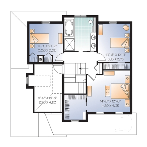 Étage - 2 étages, plan de maison champêtre avec pierres, cuisine / séjour à aire ouverte, 3 grandes chambres, garage - Dempsey 3