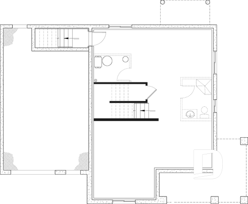 Sous-sol - Plan de maison de style Grange moderne, 5 chambres à l'étage, 2.5 s. de bain, garage, vestibule, garde-manger - La Villa