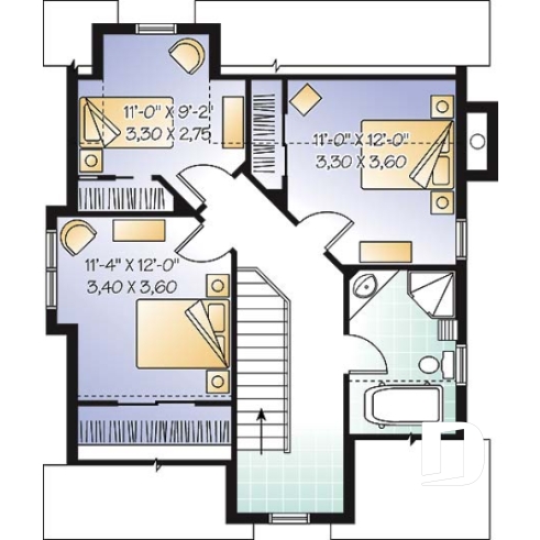 Étage - Plan de petite maison champêtre avec vue panoramique, 3 chambres, foyer, aire ouverte - Windgate