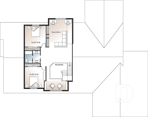 Étage - Plan de style bungalow avec 5 à 6 chambres, garage triple, solarium avec spa, plafond 9' sur tout le r-d-c  - L'Américaine