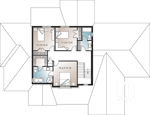 Étage - Plan de maison américaine 4 chambres, garage triple, salle à manger formel, coin déjeuner, grand salon - Montrose
