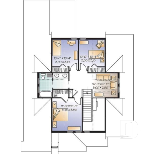 Étage - Plan de Maison 4-5 chambres, garage deux voitures, grande terrasse couverte à l'arrière, chambre parents r-d-c - Cambridge