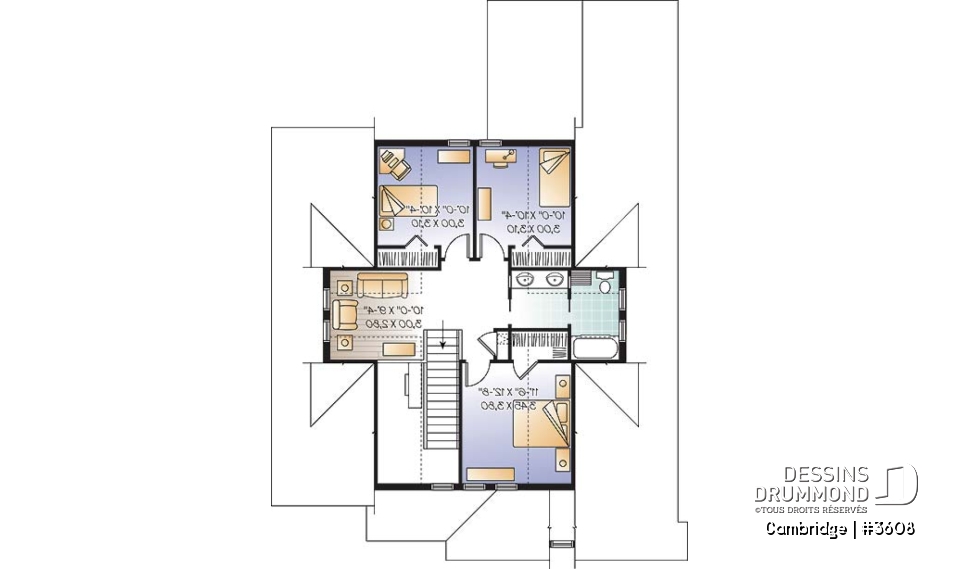Étage - Plan de Maison 4-5 chambres, garage deux voitures, grande terrasse couverte à l'arrière, chambre parents r-d-c - Cambridge