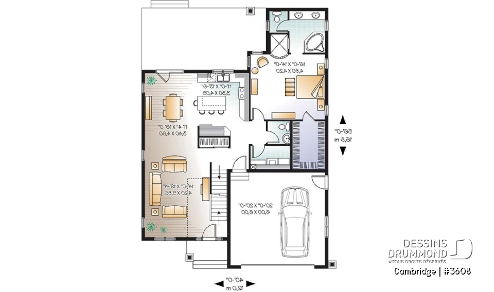 Rez-de-chaussée - Plan de Maison 4-5 chambres, garage deux voitures, grande terrasse couverte à l'arrière, chambre parents r-d-c - Cambridge