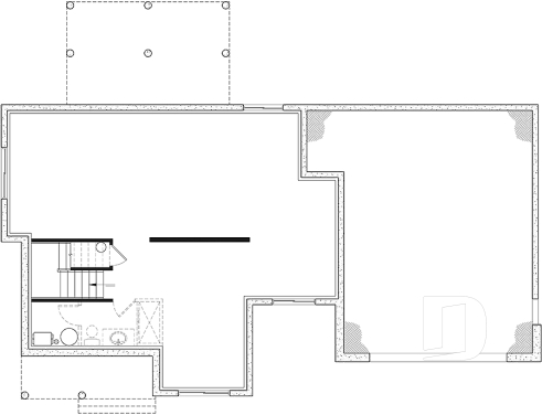 Sous-sol aménageable - Plan de maison Farmhouse à étage, 3 chambres, 2.5 s.bain, bureau, garage double, terrasse abritée - Sunny Haven 2