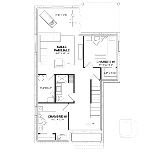 Sous-sol aménagé (Optionel $) - Plan de maison scandinave lumineuse avec foyer, plafond cathédrale et possibilité de 7 chambres - Nora