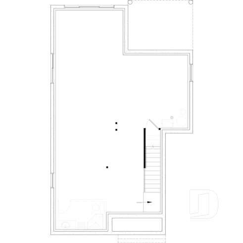 Sous-sol aménageable - Plan de maison scandinave lumineuse avec foyer, plafond cathédrale et possibilité de 7 chambres - Nora