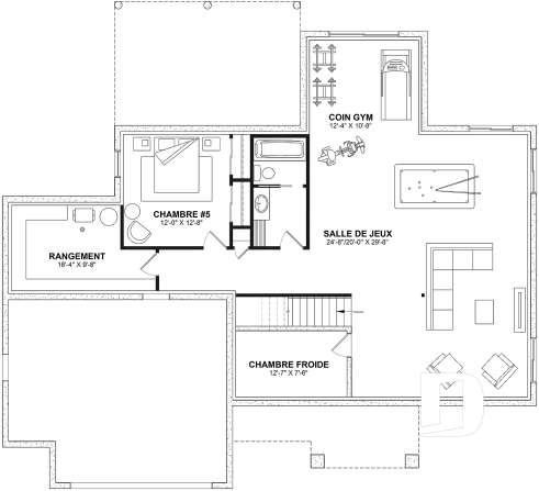 Sous-sol aménagé (Optionel $) - Plan de maison classique à étage, 4 + chambres, garage double et sous-sol optionnel - Gable House 2