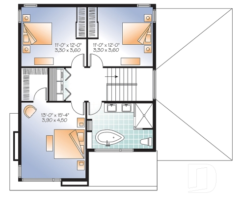Étage - Plan de maison moderne à étage, 3 chambres, garage, salle familiale + salon, plafond 9', buanderie à l'étage - Séquoia 2
