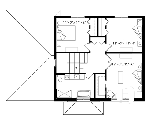 Étage - Plan de cottage contemporain avec garage, 3 chambres, grande cuisine, foyer, buanderie au r-d-c - Altaire 2