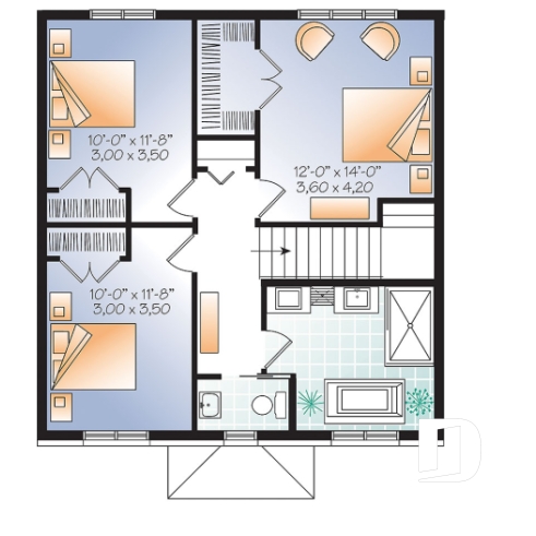 Étage - Plan de maison de style anglais, 3 chambres et bureau fermé, maison à aire ouverte - Bosquet