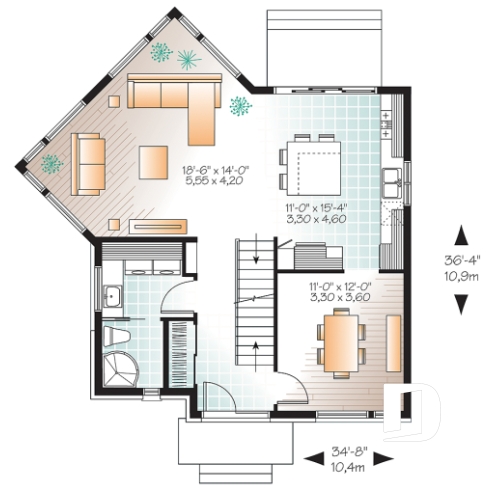 Rez-de-chaussée - Plan de maison urbaine, 3 chambres, superbe salle familiale, fenestration abondante, walk-in à 2 chambres - Adèle