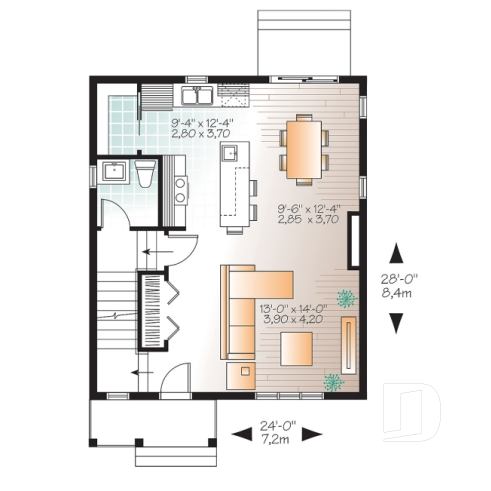 Rez-de-chaussée - Plan de Maison champêtre 3 chambres, grand îlot et garde-manger, espace à aire ouverte, superbe s.bain - Carleton