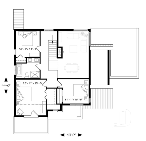 Étage - Plan de maison Scandinave 3 à 4 chambres, balcon chambre parents, terrasse arrière abritée - Azalée