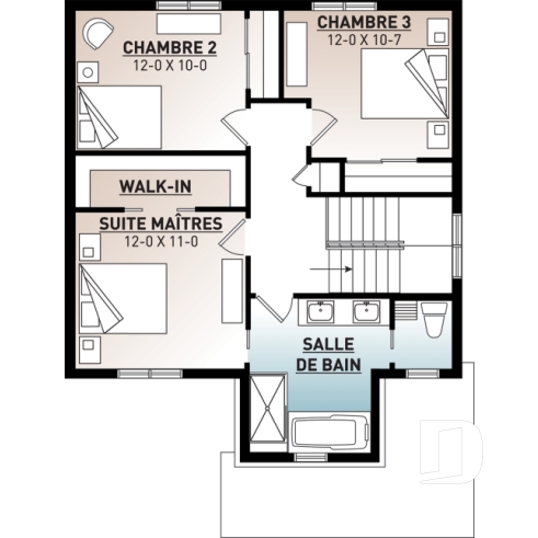 Étage - Maison style moderne rustique tendance, plancher à aire ouverte, 3 chambres, grande salle de bain, buanderie - Kinkade
