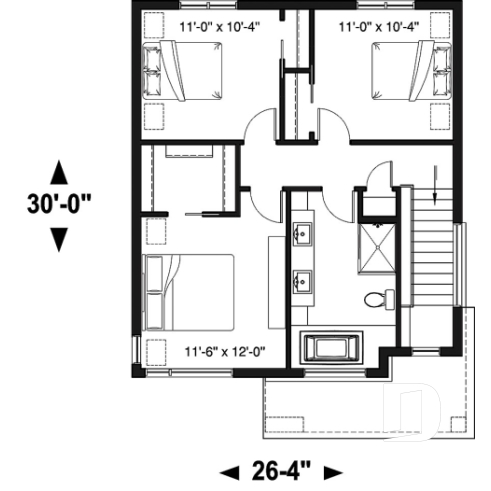 Étage - Plan à étage de style moderne, 3 chambres, walk-in, foyer, buanderie, îlot et garde-manger - Lévis