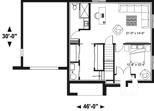 Sous-sol - Maison contemporaine 3-4 chambres, garage, plancher spacieux, cuisine, garde-manger et îlot, sous-sol aménagé - Bellechasse 2