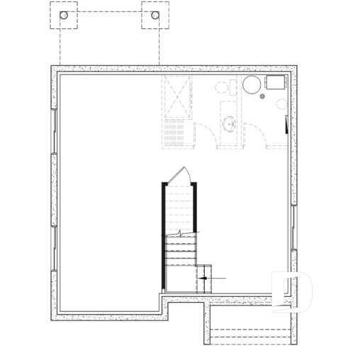 Sous-sol - Plan de petite maison contemporaine 2 étages, 3 chambres, salle de lavage à l'étage, garde-manger - Cubika