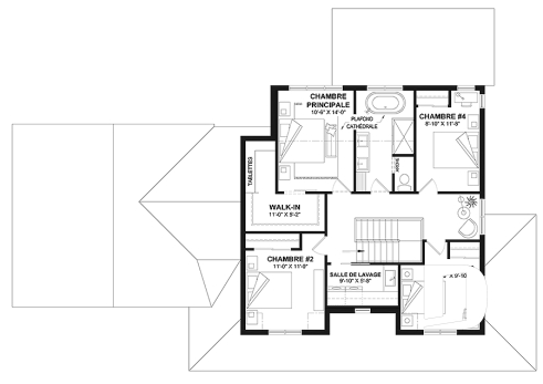 Étage - Plan de maison Farmhouse à étage, avec garage double et 4 à 6 chambres, rez-de-jardin aménagé - Carolina