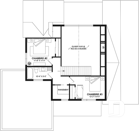 Étage - Plan de maison classique, suite des parents au r-d-c, total 3 chambres + bureau - Kayla