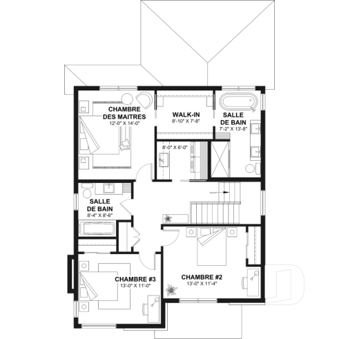 Étage - Plan maison moderne 3 à 5 chambres, bureau, 2.5 sdb, suite des parents à l'étage, s-sol aménagé optionnel ($) - Tiago