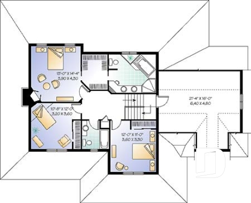 Étage - Plan de maison champêtre américaine, 3 à 4 chambres, balcon arrière habrité, bureau - Rosie 4