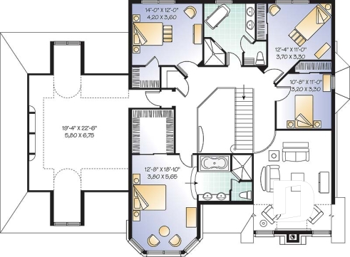 Étage - Plan de maison luxueuse, style Manoir avec mezzanine, 4 chambres + espace boni, garage double - Darmot