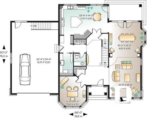 Rez-de-chaussée - Plan de maison luxueuse, style Manoir avec mezzanine, 4 chambres + espace boni, garage double - Darmot
