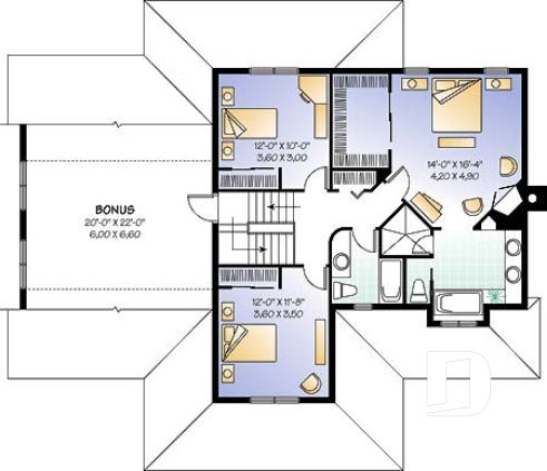 Étage - Plan de maison champêtre, 3 à 4 chambres, garage 3 voitures, bureau à domicile, coin déjeuner - Rosie 5