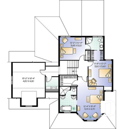 Étage - Plan de maison champêtre victorienne, 3 chambres + pièce boni + bureau avec foyer, garage double, plafond 9' - Mathilde 5