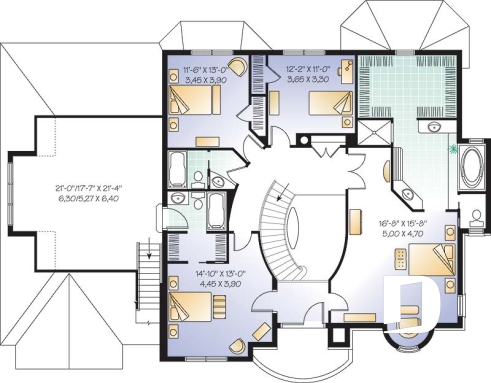 Étage - Plan de maison luxueuse, garage triple, 2 suites des maîtres, grand espace boni, bureau, salle télé, foyer - Nathaniel 2