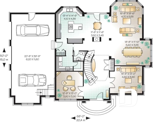 Rez-de-chaussée - Plan de maison luxueuse, garage triple, 2 suites des maîtres, grand espace boni, bureau, salle télé, foyer - Nathaniel 2