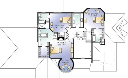 Étage - Plan de maison avec 3 suites des maîtres, garage triple, 2 salons, grande salle à manger, 3 foyers - Colibri