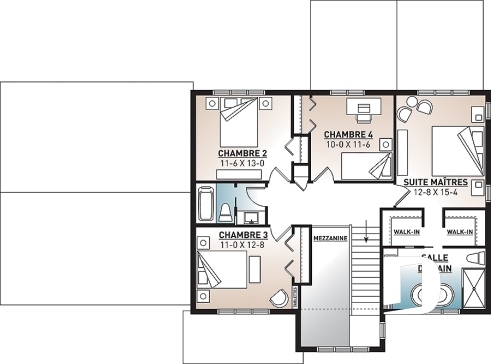 Étage - Plan 2 étages de 4 chambres avec garage double, bureau, garde-manger, vestiaire et suite des maîtres - Nikolas 3