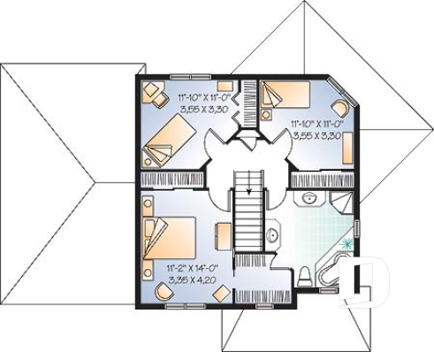 Étage - Plan de maison à étage avec 3 chambres et garage, superbe salon avec beaucoup de fenêtres - Darmin