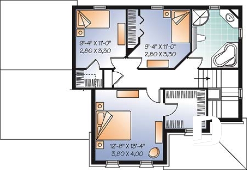 Étage - Plan de maison champêtre avec garage, 3 chambres, foyer et plafond élevé - Morgane