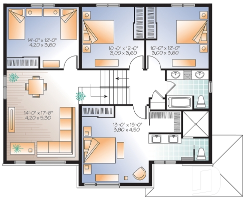 Étage - Plan de grande maison contemporaine, 4 à 5 chambres, garage avec accès sous-sol, chute à linge, buanderie - Monteillet 2
