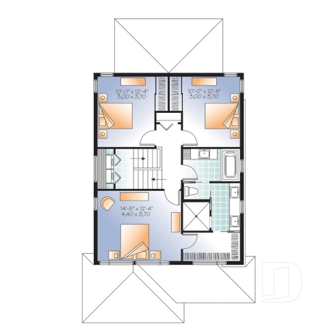 Étage - Plan de maison contemporaine, garage, 3 chambres, grande cuisine, superbe chambre parents, terrasse abritée - Patriote