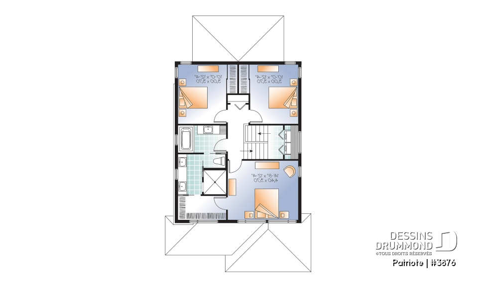 Étage - Plan de maison contemporaine, garage, 3 chambres, grande cuisine, superbe chambre parents, terrasse abritée - Patriote