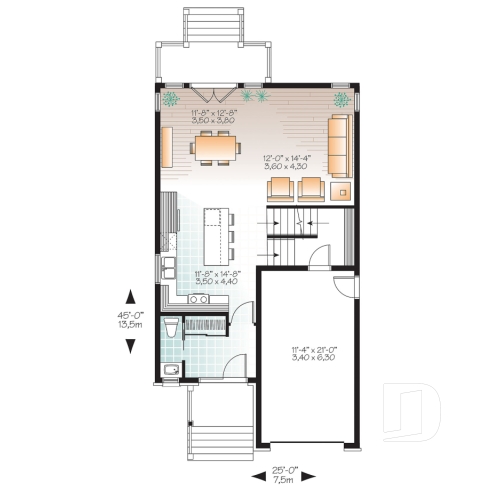 Rez-de-chaussée - Plan maison moderne avec garage, 3 chambres, grande chambre des parents, buanderie à l'étage - Amira 2