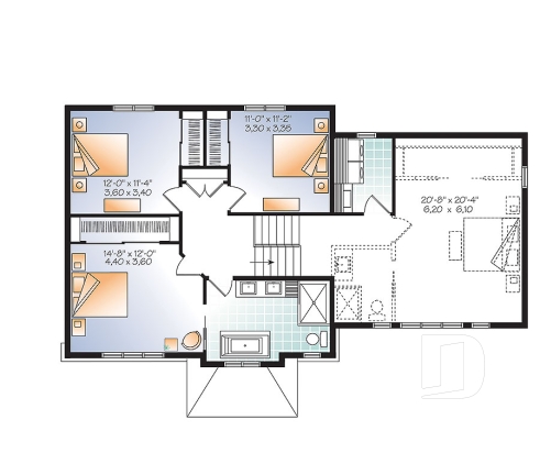 Étage - Plan de maison pour famille, 3 à 4 chambres, garage double, grand îlot à la cuisine, foyer - Berkshire
